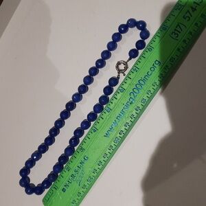 Authentic Elegant Genuine Faceted Lapis Blue Beaded Necklace Beads 17" Rhodium